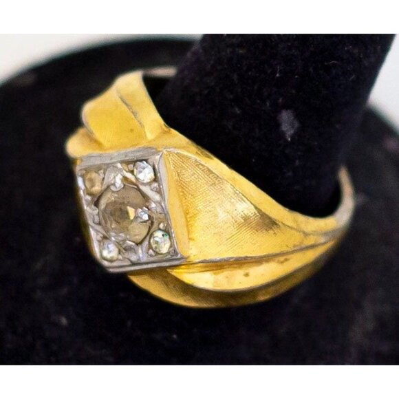 Size 9 1/2, Vintage Silver Tone Diamond Gold Tone Abstract Ring by Park Lane A23 - Picture 2 of 4
